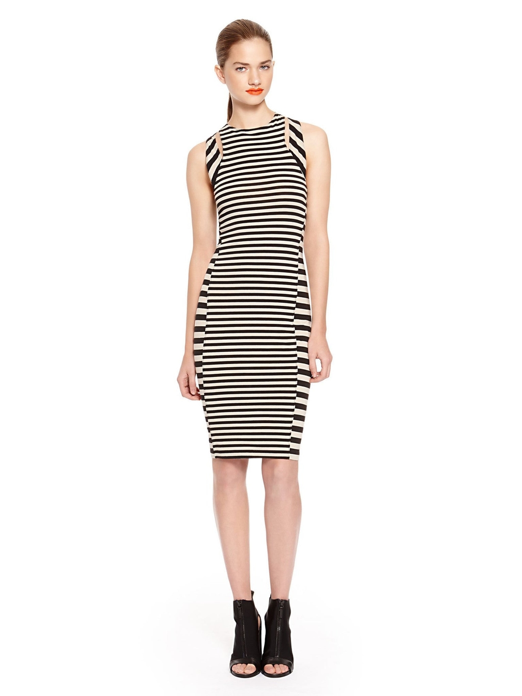 Image 1 of - MIXED STRIPE SLEEVELESS DRESS